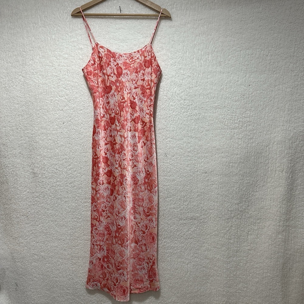 Natori Women's Red Pink Floral Print Maxi‎ Slip Dress Size Small